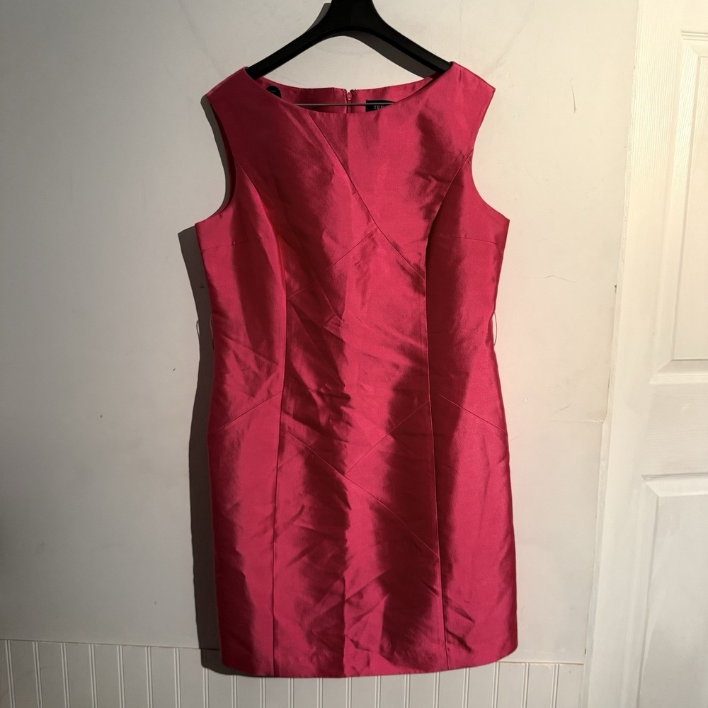 Rickie‎ Freeman Teri Jon Pink Silk Wool Dress Size 12 Quiet Luxury Structured